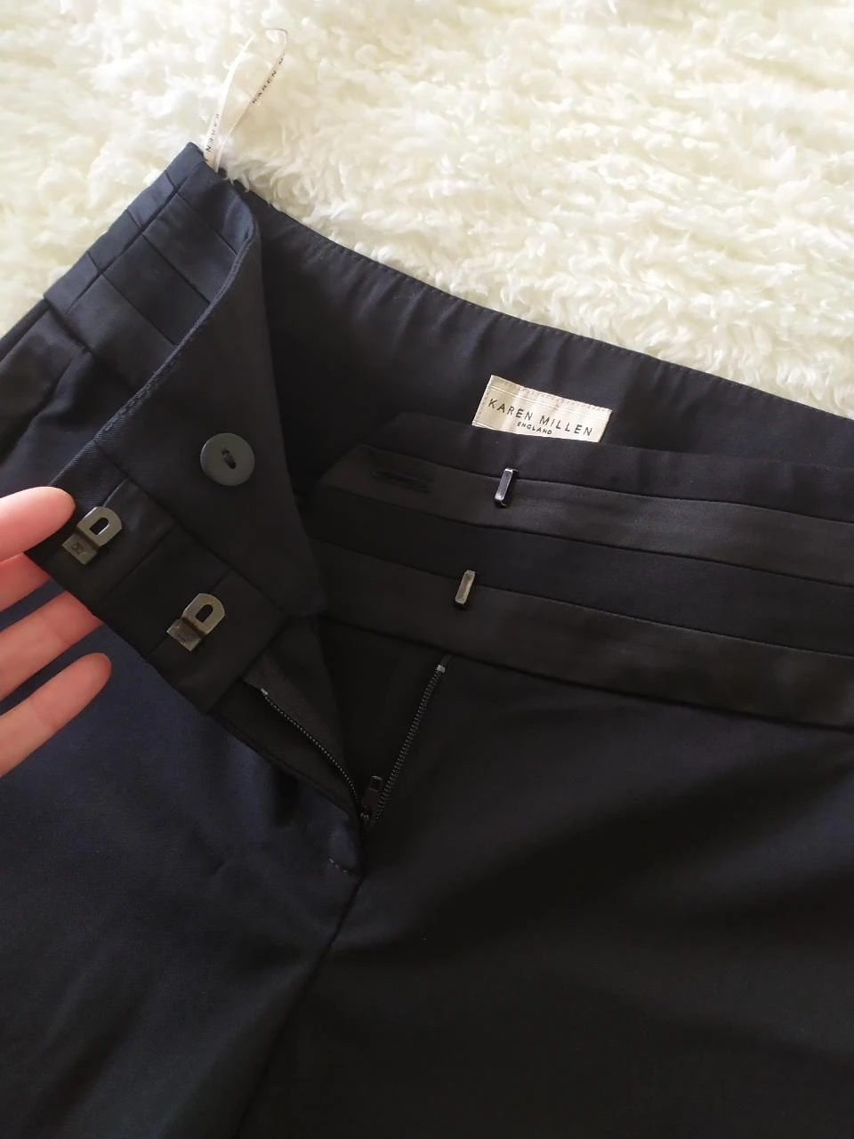 Karen Millen Pantalon Capri Élégant en Laine Noir UK8 EU36 Neuf – photo 11